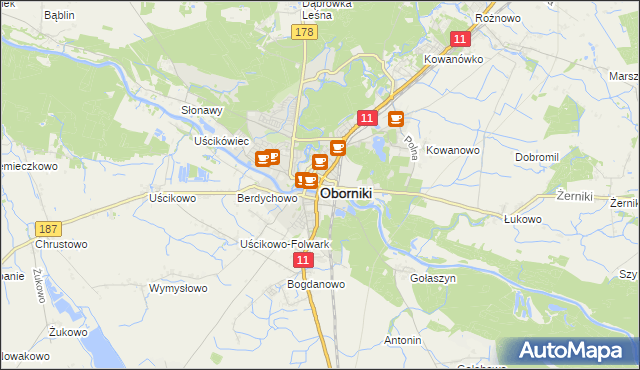 mapa Oborniki, Oborniki na mapie Targeo