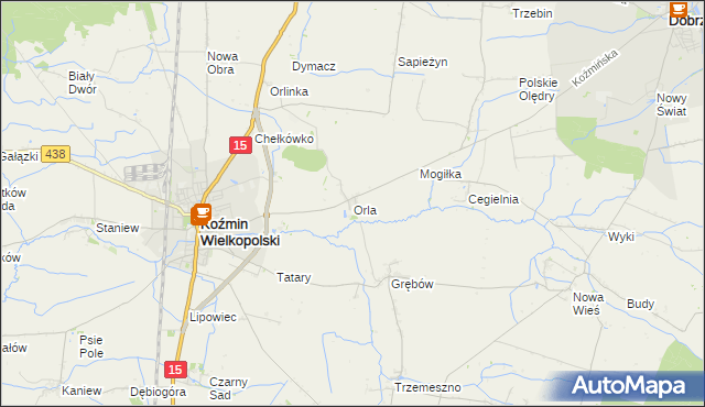 mapa Orla gmina Koźmin Wielkopolski, Orla gmina Koźmin Wielkopolski na mapie Targeo