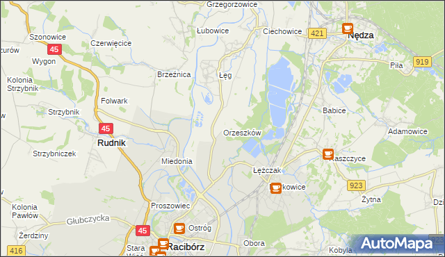 mapa Orzeszków gmina Nędza, Orzeszków gmina Nędza na mapie Targeo