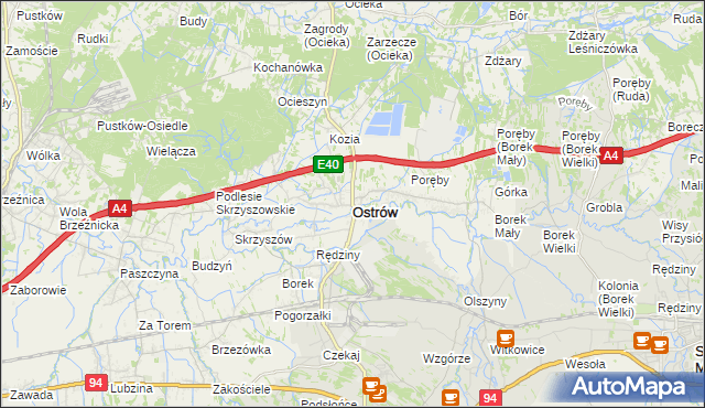mapa Ostrów powiat ropczycko-sędziszowski, Ostrów powiat ropczycko-sędziszowski na mapie Targeo