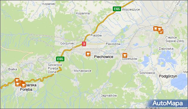 mapa Piechowice powiat jeleniogórski, Piechowice powiat jeleniogórski na mapie Targeo