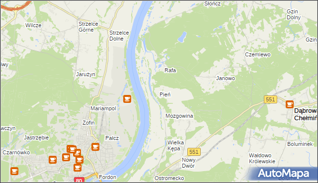 mapa Pień gmina Dąbrowa Chełmińska, Pień gmina Dąbrowa Chełmińska na mapie Targeo