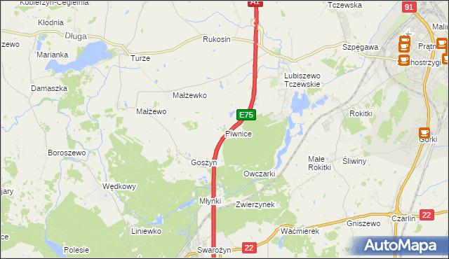mapa Piwnice gmina Tczew, Piwnice gmina Tczew na mapie Targeo