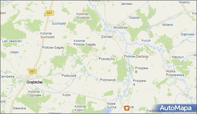 mapa Pobratymy, Pobratymy na mapie Targeo