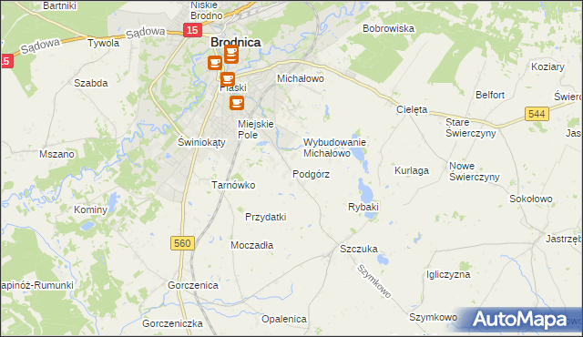 mapa Podgórz gmina Brodnica, Podgórz gmina Brodnica na mapie Targeo