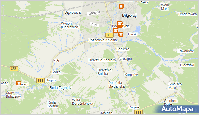 mapa Podlesie gmina Biłgoraj, Podlesie gmina Biłgoraj na mapie Targeo