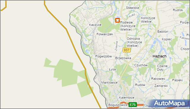 mapa Pogwizdów gmina Hażlach, Pogwizdów gmina Hażlach na mapie Targeo