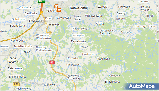 mapa Ponice, Ponice na mapie Targeo