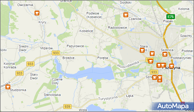 mapa Poręba gmina Pszczyna, Poręba gmina Pszczyna na mapie Targeo