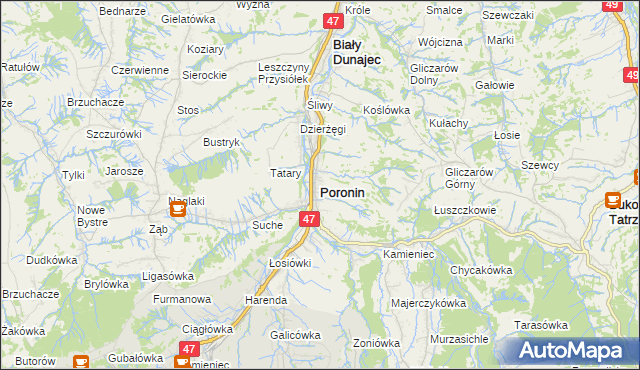 mapa Poronin, Poronin na mapie Targeo
