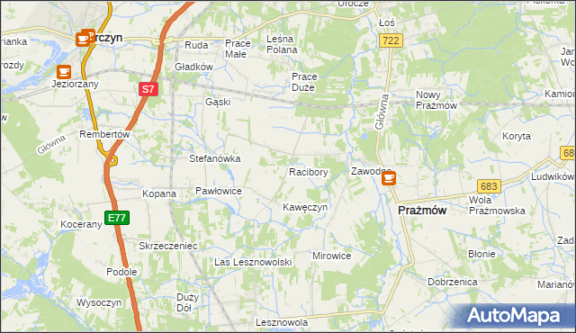 mapa Racibory gmina Tarczyn, Racibory gmina Tarczyn na mapie Targeo