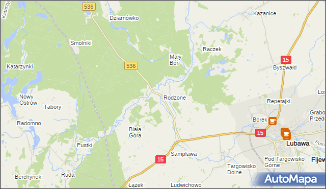 mapa Rodzone gmina Lubawa, Rodzone gmina Lubawa na mapie Targeo