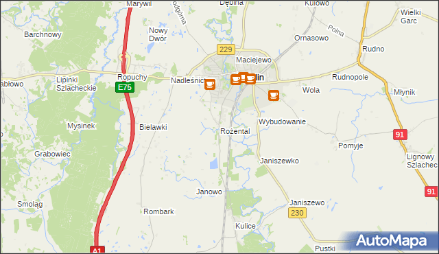 mapa Rożental gmina Pelplin, Rożental gmina Pelplin na mapie Targeo