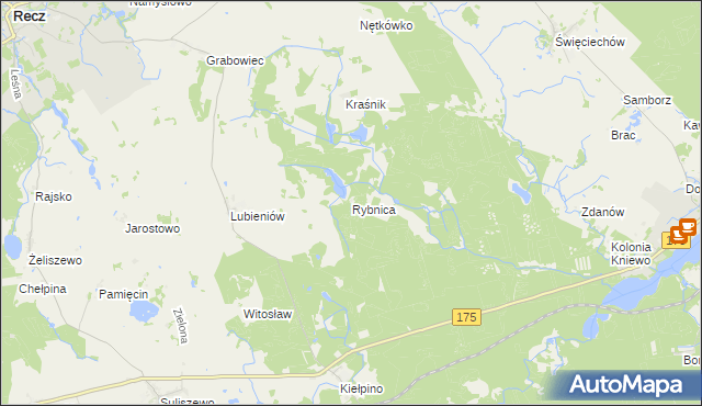 mapa Rybnica gmina Recz, Rybnica gmina Recz na mapie Targeo
