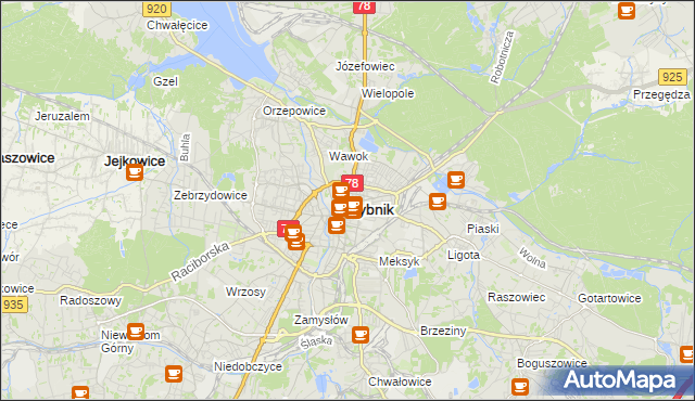 mapa Rybnika, Rybnik na mapie Targeo