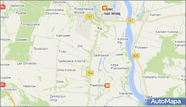 mapa Sadkowice gmina Solec nad Wisłą, Sadkowice gmina Solec nad Wisłą na mapie Targeo