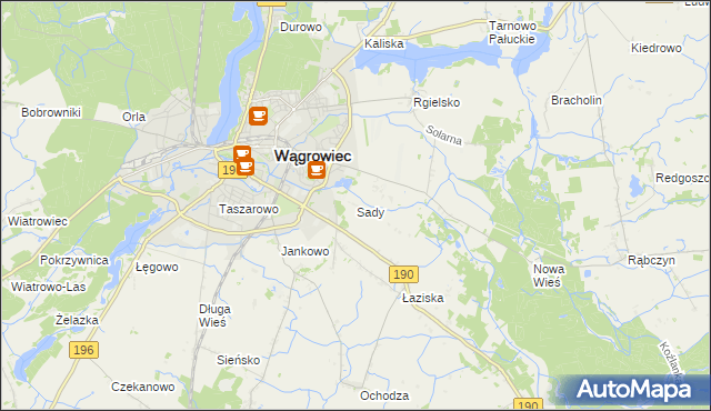 mapa Sady gmina Wągrowiec, Sady gmina Wągrowiec na mapie Targeo