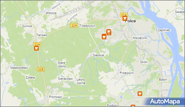 mapa Siedlice gmina Police, Siedlice gmina Police na mapie Targeo