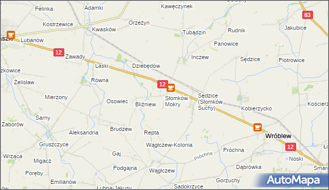 mapa Słomków Mokry, Słomków Mokry na mapie Targeo