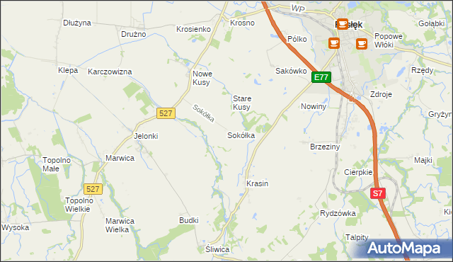mapa Sokółka gmina Pasłęk, Sokółka gmina Pasłęk na mapie Targeo