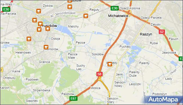 mapa Sokołów gmina Michałowice, Sokołów gmina Michałowice na mapie Targeo