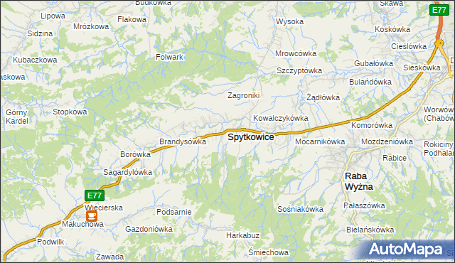 mapa Spytkowice powiat nowotarski, Spytkowice powiat nowotarski na mapie Targeo