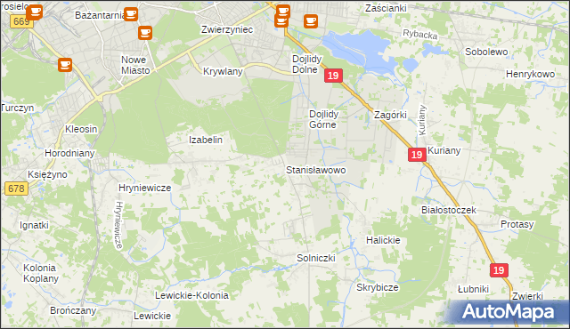 mapa Stanisławowo gmina Juchnowiec Kościelny, Stanisławowo gmina Juchnowiec Kościelny na mapie Targeo