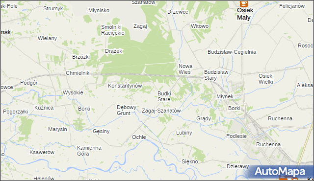 mapa Stare Budki gmina Osiek Mały, Stare Budki gmina Osiek Mały na mapie Targeo