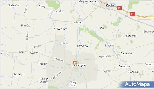 mapa Strzyżew gmina Dobrzyca, Strzyżew gmina Dobrzyca na mapie Targeo
