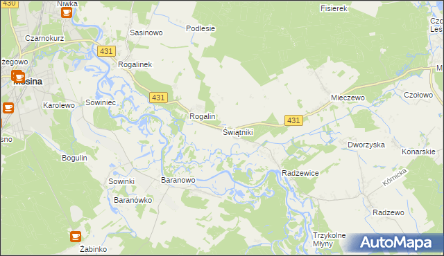 mapa Świątniki gmina Mosina, Świątniki gmina Mosina na mapie Targeo