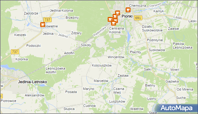 mapa Tadeuszów gmina Pionki, Tadeuszów gmina Pionki na mapie Targeo
