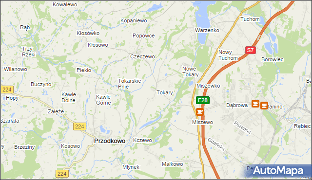 mapa Tokary gmina Przodkowo, Tokary gmina Przodkowo na mapie Targeo