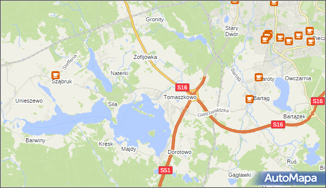mapa Tomaszkowo, Tomaszkowo na mapie Targeo