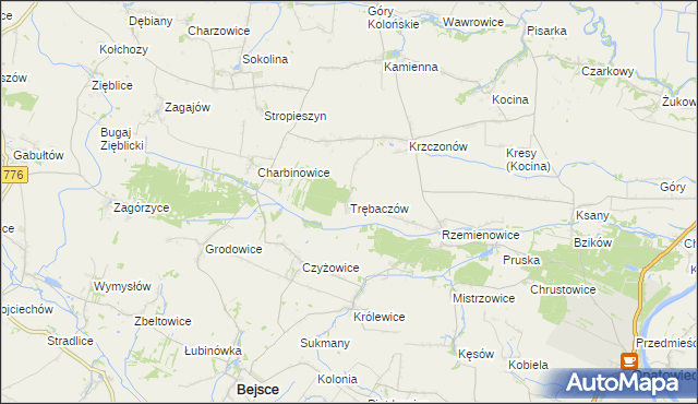 mapa Trębaczów gmina Opatowiec, Trębaczów gmina Opatowiec na mapie Targeo