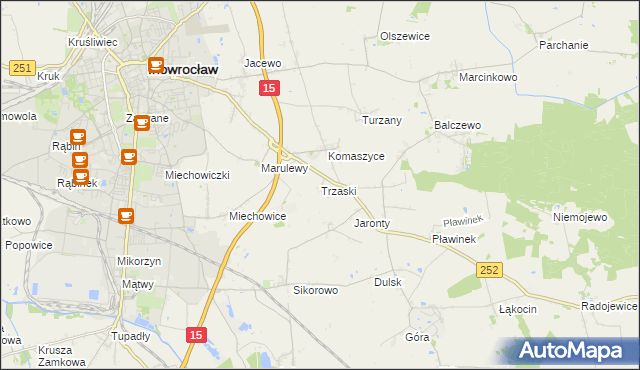 mapa Trzaski gmina Inowrocław, Trzaski gmina Inowrocław na mapie Targeo