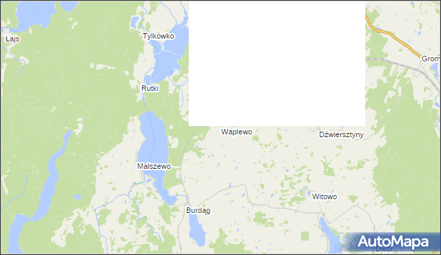 mapa Waplewo gmina Jedwabno, Waplewo gmina Jedwabno na mapie Targeo