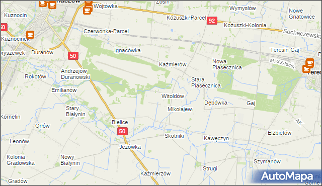 mapa Witoldów gmina Teresin, Witoldów gmina Teresin na mapie Targeo