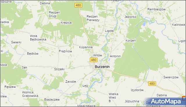 mapa Witów gmina Burzenin, Witów gmina Burzenin na mapie Targeo