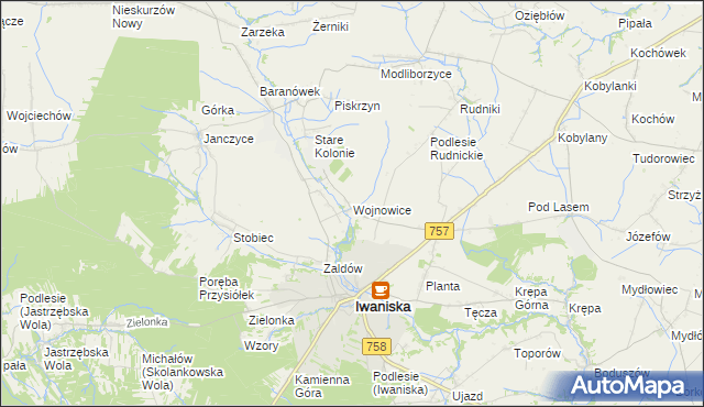 mapa Wojnowice gmina Iwaniska, Wojnowice gmina Iwaniska na mapie Targeo