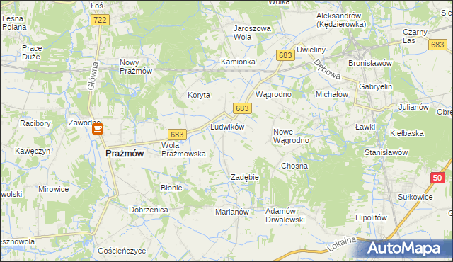 mapa Wola Wągrodzka, Wola Wągrodzka na mapie Targeo
