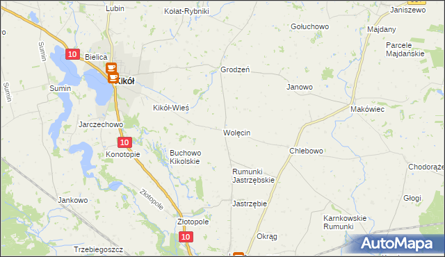 mapa Wolęcin gmina Kikół, Wolęcin gmina Kikół na mapie Targeo