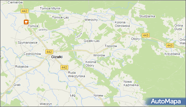 mapa Wronów gmina Gizałki, Wronów gmina Gizałki na mapie Targeo