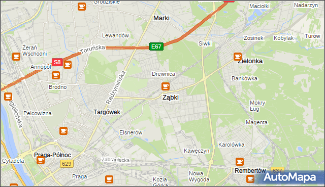 mapa Ząbki powiat wołomiński, Ząbki powiat wołomiński na mapie Targeo