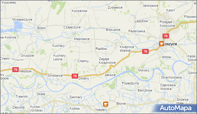 mapa Zagaje Książnickie, Zagaje Książnickie na mapie Targeo