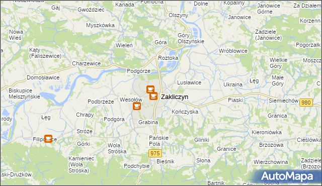 mapa Zakliczyn powiat tarnowski, Zakliczyn powiat tarnowski na mapie Targeo