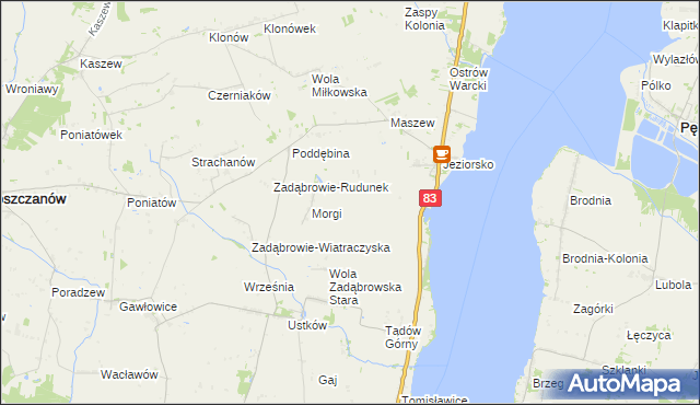 mapa Zakrzew gmina Warta, Zakrzew gmina Warta na mapie Targeo