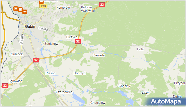 mapa Zawada gmina Gubin, Zawada gmina Gubin na mapie Targeo