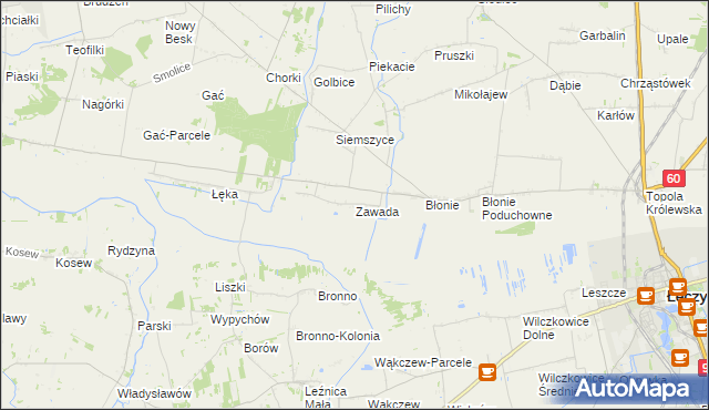 mapa Zawada gmina Łęczyca, Zawada gmina Łęczyca na mapie Targeo