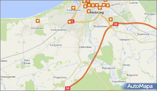 mapa Zieleniewo gmina Kołobrzeg, Zieleniewo gmina Kołobrzeg na mapie Targeo