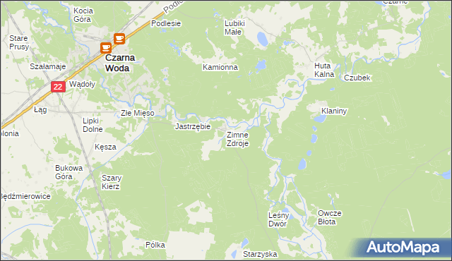 mapa Zimne Zdroje gmina Osieczna, Zimne Zdroje gmina Osieczna na mapie Targeo